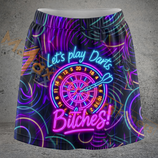 Maxcorners Darts Neon Let’s Play Darts Bitches Quote Personalized 3D Skirts With Shorts 1