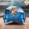 Maxcorners Fishing Blue Water Splash Personalized Name 3D Cap (12 Fish Species)