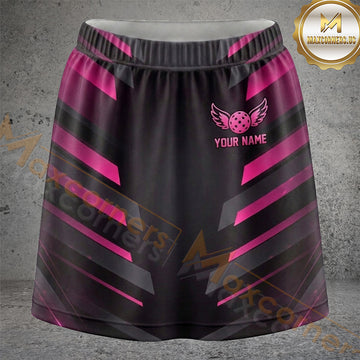 Maxcorners Pickleball Charcoal Pink Diagonal Stripe Personalized 3D Skort, Skirts With Shorts