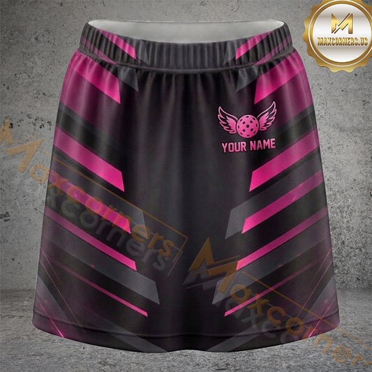 Maxcorners Pickleball Charcoal Pink Diagonal Stripe Personalized 3D Skort, Skirts With Shorts