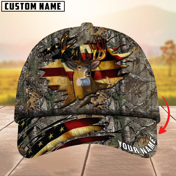 Maxcorners The Best Of Premium Cracked Flag Deer Hunting Camouflage Pattern Multicolor Personalized Name 3D Cap