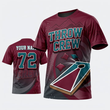 Maxcorners Cornhole Throw Crew Dark Burgundy Board Personalized Name 3D Unisex Shirt