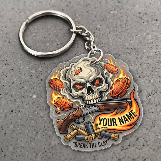 Maxcorners Clay Shooting Break Em All Flaming Skull And Clay Targets Customized Name 3D Keychain And Ornament