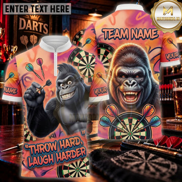 Maxcorners Darts Fiery Orange Throw Hard Laugh Harder Gorilla Personalized Name 3D Unisex Shirt
