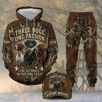 Maxcorners Duck Hunting Three Dogs One Passion Rustic Brown Personalized 3D Shirts