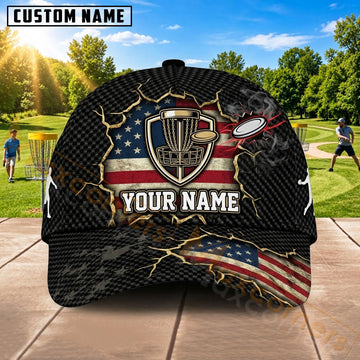 Maxcorners Disc Golf Flying Disc & American Flag Skull Graphic Customized Name 3D Cap