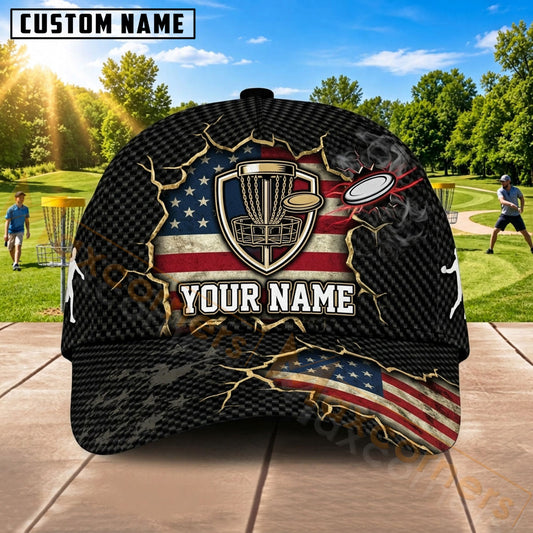 Maxcorners Disc Golf Flying Disc & American Flag Skull Graphic Customized Name 3D Cap