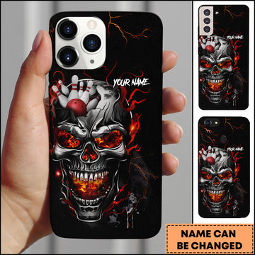 Maxcorners Bowling Flaming Skull Strike Multicolor Personalized Name 3D Phone Case