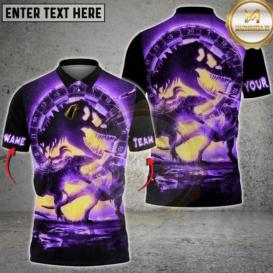 Maxcorners Darts Fiery Dinosaur T-Rex Dartboard Design Multicolor Customized Name, Team Name 3D Shirts