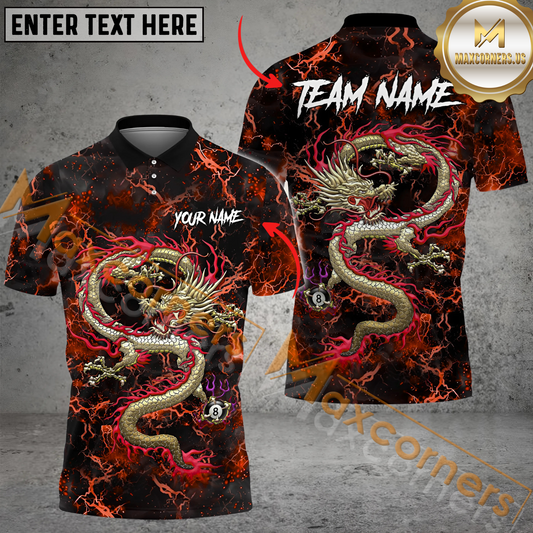 Maxcorners Ball 8 Dragon Thunder Lightning Billiard Jersey Multicolor Options Personalized Name, Team Name 3D Polo Shirt (4 Colors)