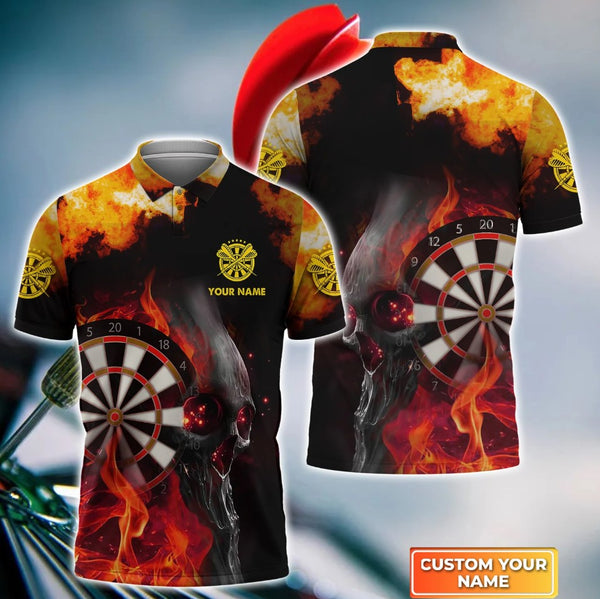 Maxcorners Dart Personalized Name Darts Fire Skull 3D Shirt