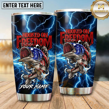 Maxcorners Fishing Tumbler Freedom Flag Blue Lightning Design Personalized Name Tumbler (13 Species)