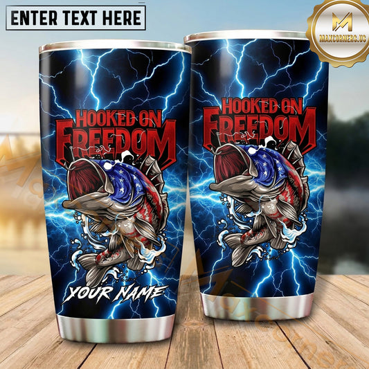 Maxcorners Fishing Tumbler Freedom Flag Blue Lightning Design Personalized Name Tumbler (13 Species)