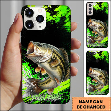 Maxcorners Fishing Neon Green Splash Personalized Name 3D Phone Case  (13 Fish Species)