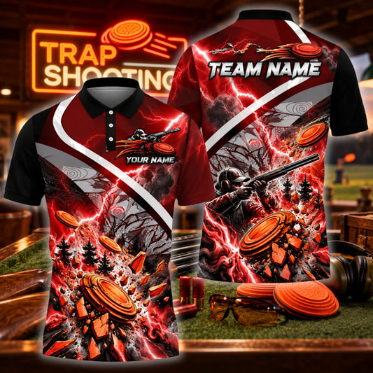 ( 4 Colors ) Maxcorners Trap Clay Shooting Crossed Shotguns & Shattered Clay Explosion Multicolor Customized Name, Team Name 3D Shirts
