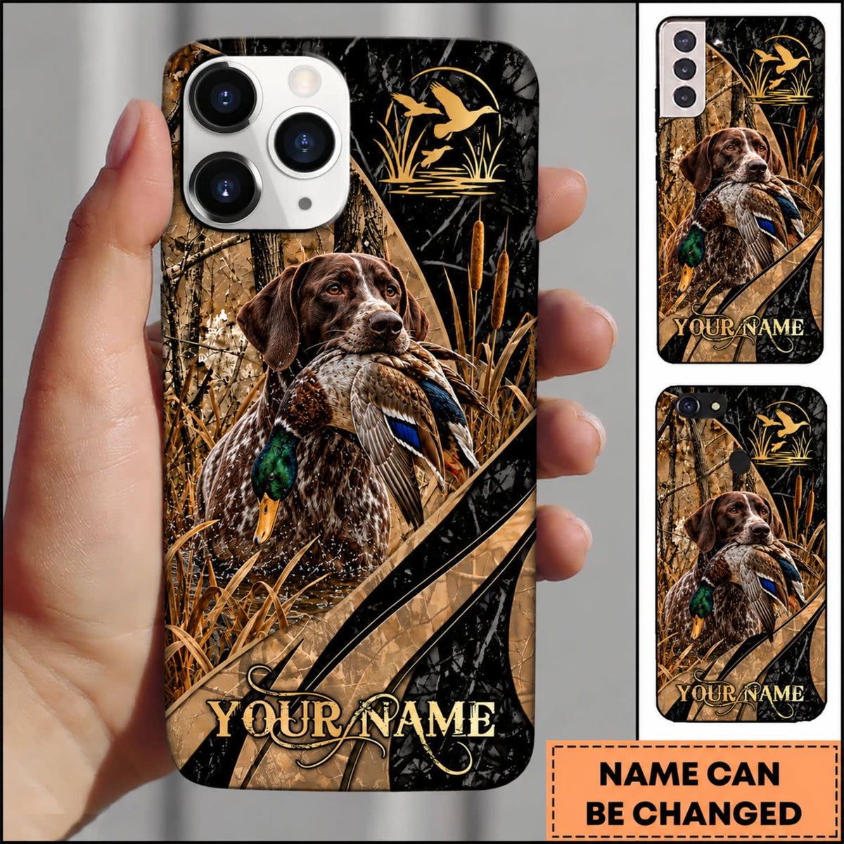 Maxcorners Duck Hunting German Wirehaired Pointer Golden Mallard Hunting Badge Personalized Name 3D Phone Case - German Shorthaired Pointer