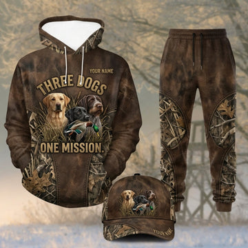 Maxcorners Duck Hunting Three Dogs One Mission Rustic Brown Personalized 3D Shirts
