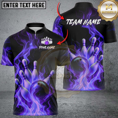 Maxcorners Flaming Strike Bowling Multicolor Customized Name, Team Name 3D Shirts
