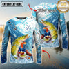 Maxcorners Fishing Blue Water Splash Personalized Name, Team Name 3D Long Sleeve Shirt ( 12 Fish Species)