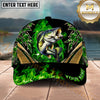 Maxcorners Fishing Green Flame Gold Accent Personalized Name 3D Shirt (13 Fish Species)