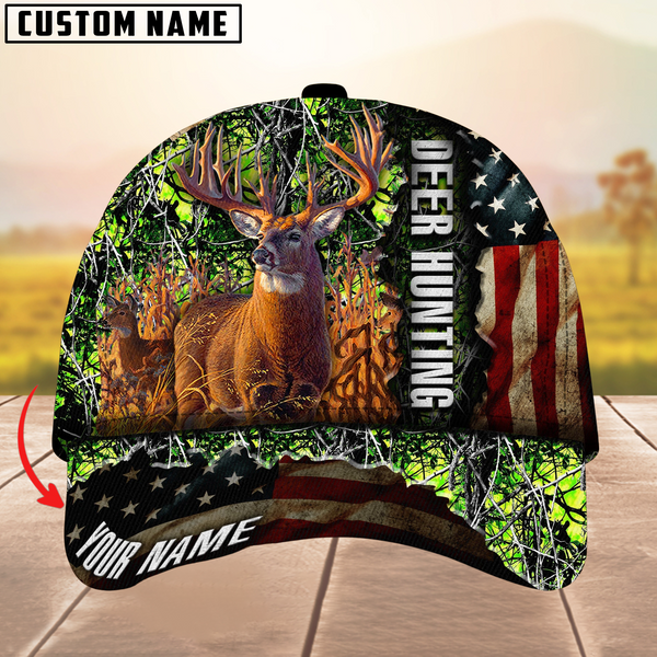 Maxcorners Premium Unique Gash Deer Hunting USA Flag Multicolor Option Personalized Name 3D Cap