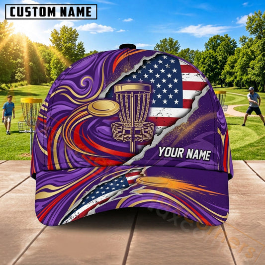 Maxcorners Disc Golf Flying Disc & Patriotic Swirl Graphic Customized Name 3D Cap