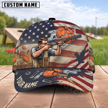 Maxcorners Trap & Skeet Shooting American Flag Clay Shooter Personalized Name 3D Cap