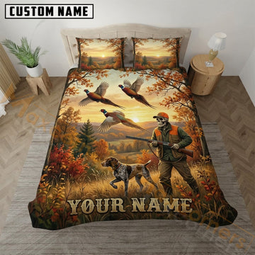 Maxcorners Pheasant Hunting Autumn Sunset Hunter Bedding Set 3D Print Custom Name
