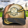 Maxcorners Golf Crossed Clubs Shield Gold Curve Personalized Name 3D Cap (7 Colors)