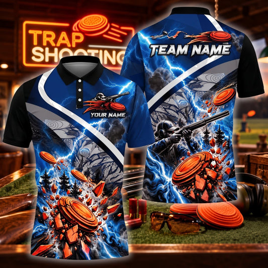 ( 4 Colors ) Maxcorners Trap Clay Shooting Crossed Shotguns & Shattered Clay Explosion Multicolor Customized Name, Team Name 3D Shirts