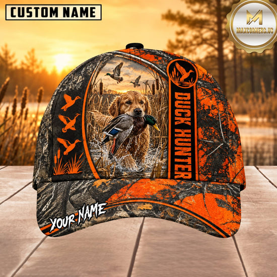Maxcorners Dog Hunting And Duck Orange Black Duck Hunter Stripe Design Multiple Options Personalized Name 3D Cap