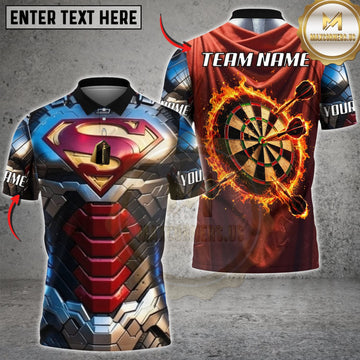 Maxcorners Darts Red Gold Mechanical Armor Flaming Dartboard Personalized Name 3D Unisex Shirt