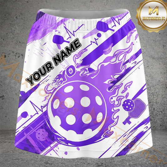 Maxcorners Pickleball Purple Graffiti Ball Personalized 3D Skort, Skirts With Shorts