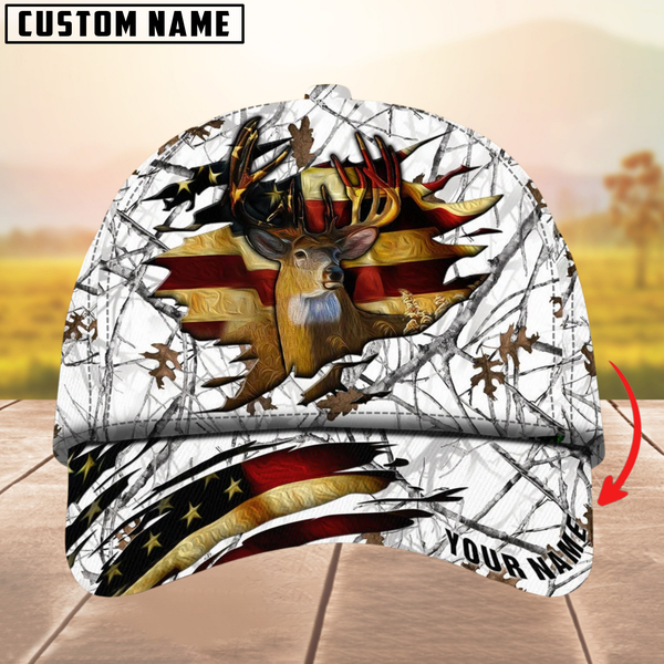 Maxcorners The Best Of Premium Cracked Flag Deer Hunting Camouflage Pattern Multicolor Personalized Name 3D Cap