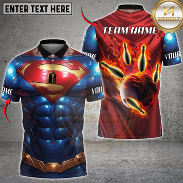 Maxcorners Bowling Blue Red Gold Metallic Armor Flaming Bowling Ball Personalized Name 3D Unisex Shirt