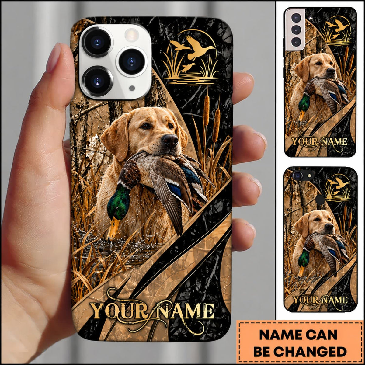 Maxcorners Duck Hunting German Wirehaired Pointer Golden Mallard Hunting Badge Personalized Name 3D Phone Case - Yellow Labrador Retriever