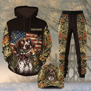 Maxcorners Duck Hunting Cartoon Retriever American Flag Black Camo Personalized 3D Shirts