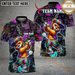 Maxcorners Graffiti Golfer Teddy Funny Golf Polo Shirt, Custom Name & Team Name 3D Shirts