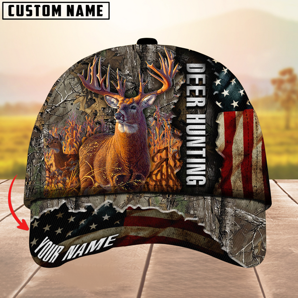 Maxcorners Premium Unique Gash Deer Hunting USA Flag Multicolor Option Personalized Name 3D Cap