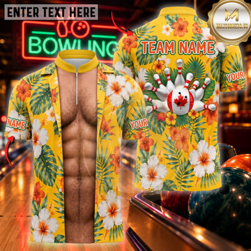 Maxcorners Bowling Hawaiian Floral Open Shirt Six Pack Canada Graphic Customized Name, Team Name 3D Shirts
