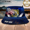 Maxcorners Fishing American Flag Blue Honeycomb Personalized Name 3D Bucket Hat (12 Fish Species)