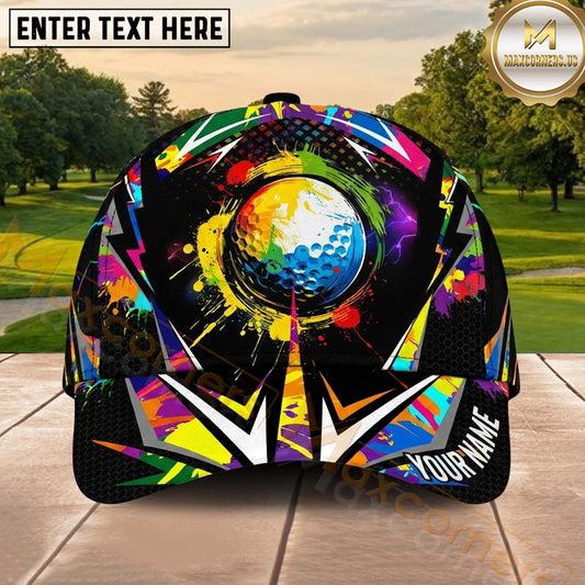 Maxcorners Golf Artistic Paint Splash Golf Ball Abstract Personalized Name 3D Classic Cap