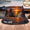 Maxcorners Skeleton Angler Fishing Sunset Personalized Name 3D Bucket Hat (12 Fish Species)