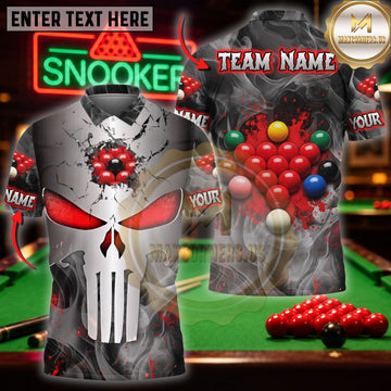 Maxcorners Billiard Shirt Badass Punisher Skull Art Multicolor Customized Name 3D Shirt