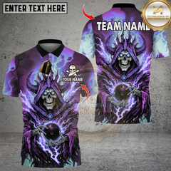 Maxcorners Flame Grim Reaper With Bowling Multicolor Customized Name, Team Name 3D Shirts