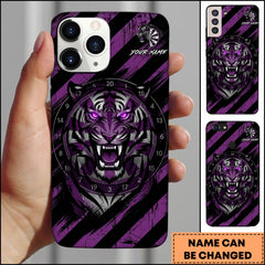 Maxcorners Darts Purple Tiger Dartboard Stripe Pattern Personalized Name Phone Case