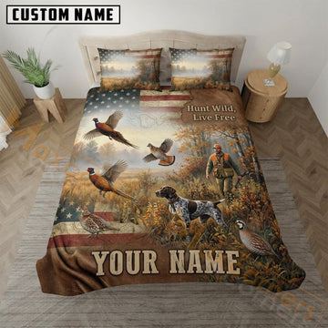 Maxcorners Pheasant Hunting Rustic Autumn Prairie Bedding Set 3D Print Custom Name