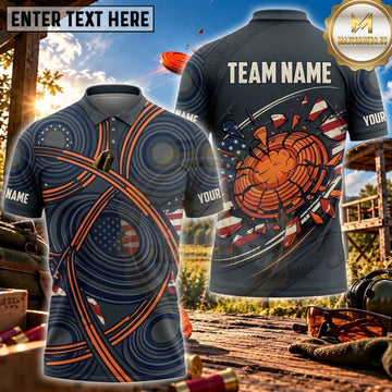 Maxcorners Clay Shooting Navy Orange Target Orbit Personalized Name 3D Unisex Shirt