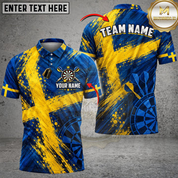 Maxcorners Darts Sweden Flag Geometric Personalized Name 3D Unisex Shirt