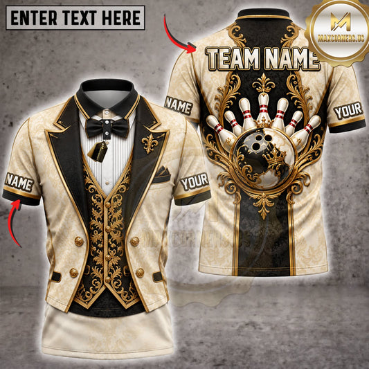 Maxcorners Bowling Luxury Gold Tuxedo Bowling Ball Crown Personalized Name 3D Unisex Shirt